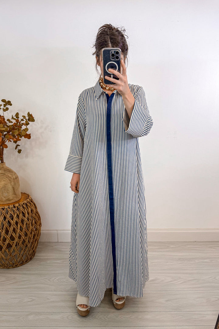 entro striped blue indigo maxi dress 
