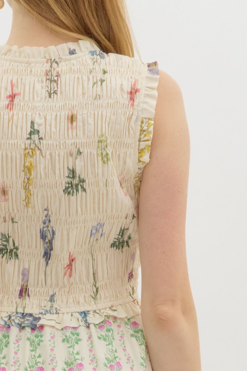 entro tiered ruffle floral midi dress cream