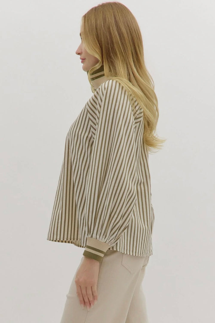 entro womens striped olive casual fall top side