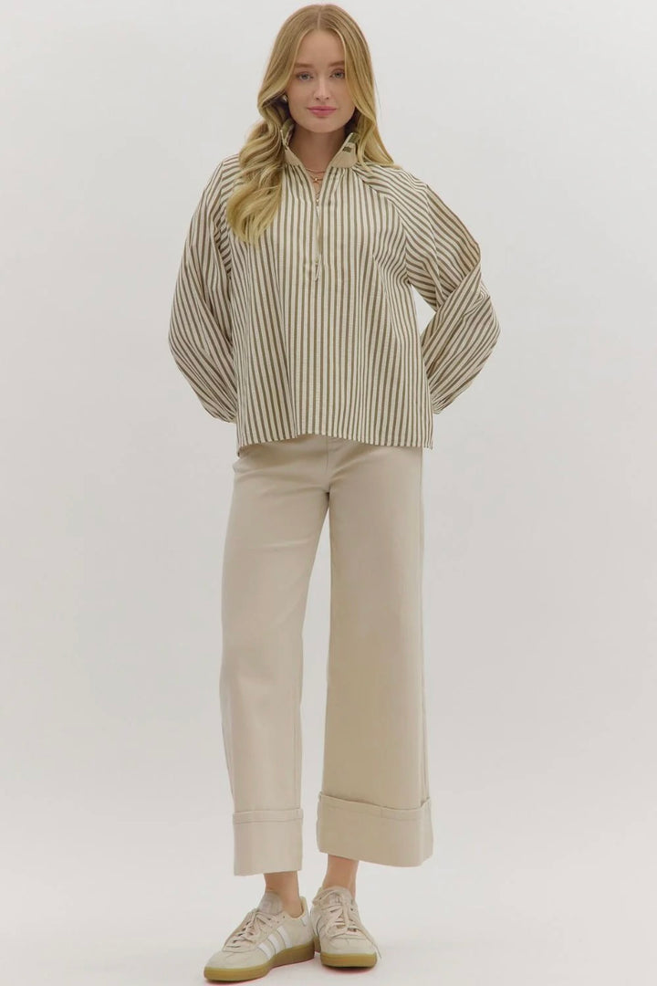 entro womens striped olive casual fall top full