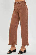 risen jeans wide leg cropped espresso denim pants