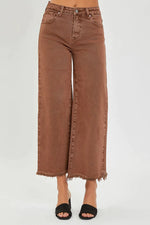 risen jeans wide leg cropped espresso denim pants