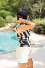 casual black ivory striped knit tank