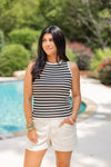 casual black ivory striped knit tank