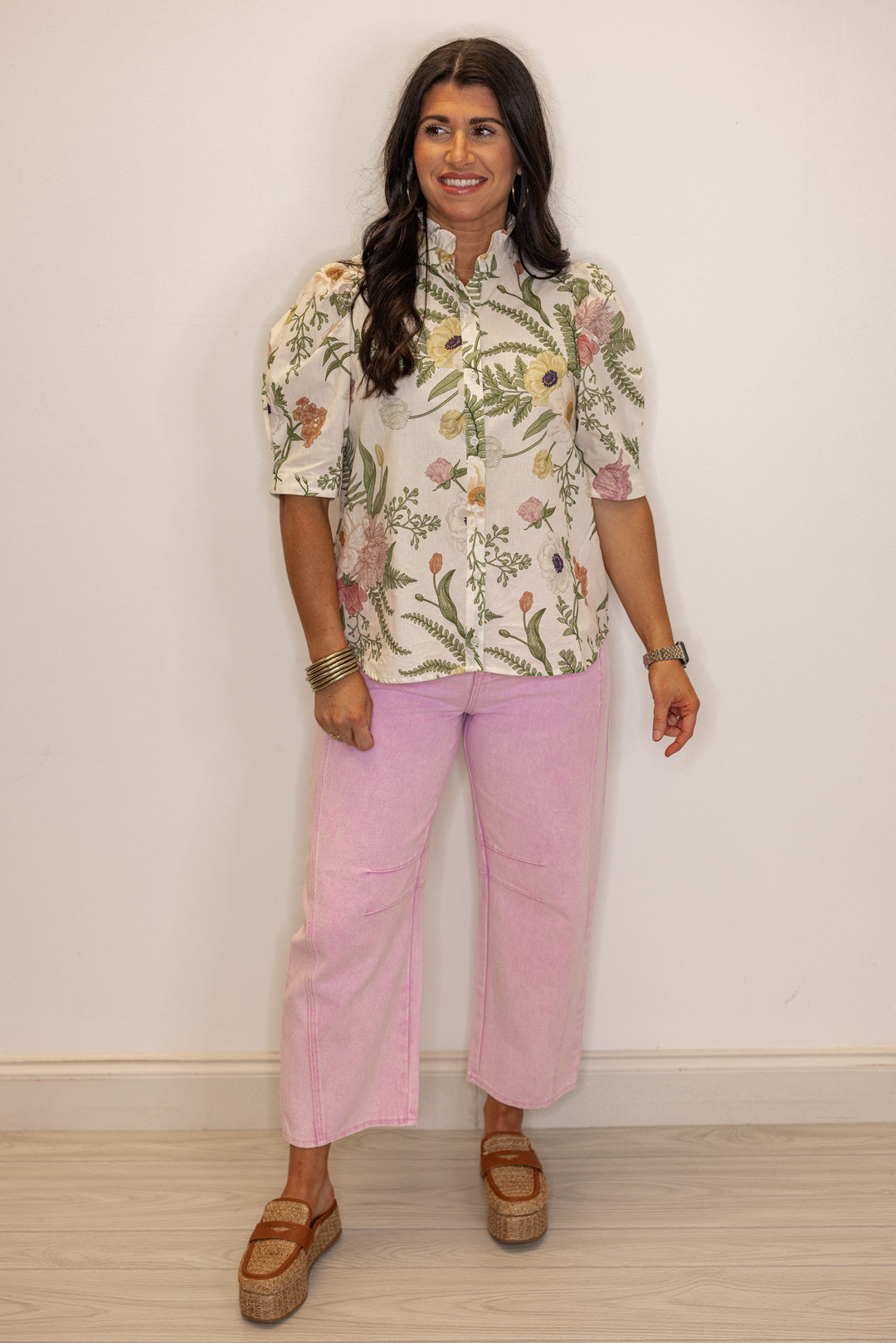 pink cotton denim barrel leg jeans