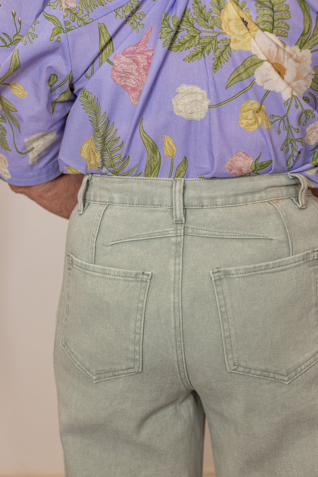 faded sage denim barrel jeans