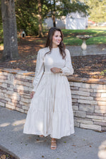 ivory smocked long sleeve tiered maxi dress