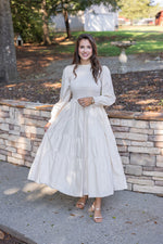 ivory smocked long sleeve tiered maxi dress