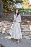 ivory smocked long sleeve tiered maxi dress