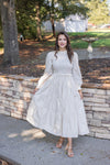 ivory smocked long sleeve tiered maxi dress