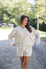 taupe lightweight lounge pullover top