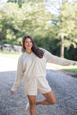 taupe cotton lounge shorts set