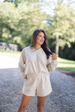 taupe lightweight lounge pullover top