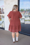 rust brown linen cotton babydoll dress