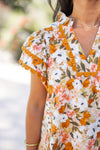 fall floral mustard dressy top