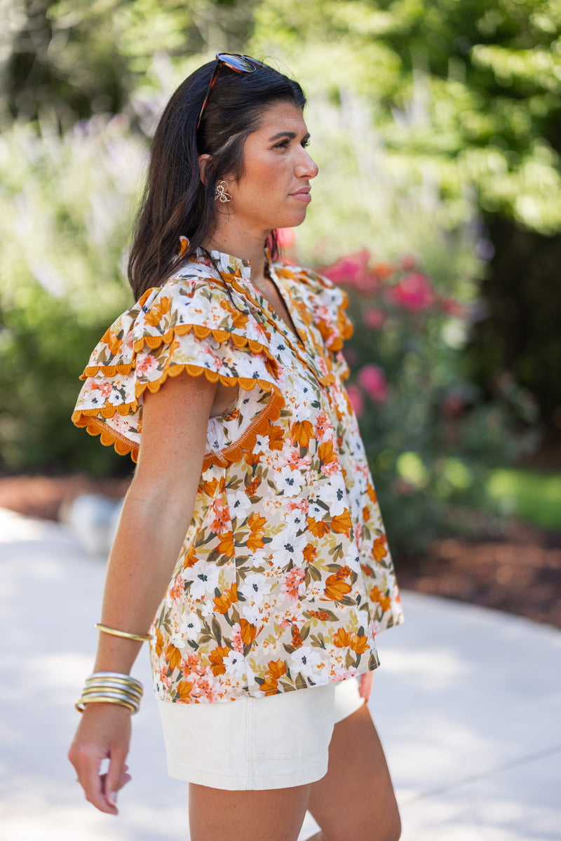 fall floral mustard dressy top