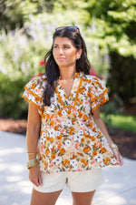 fall floral mustard dressy top