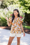 fall floral mustard dressy top