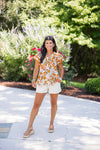 fall floral mustard dressy top