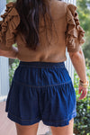 flared dark denim fall shorts