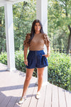 flared dark denim fall shorts