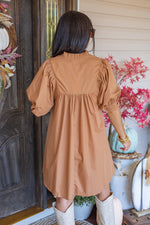 caramel cotton babydoll fall dress