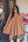 caramel cotton babydoll fall dress