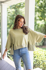 relaxed fit terry knit pullover top