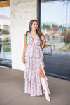 olive mauve floral tiered maxi dress