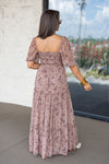 brown sheer overlay side slit maxi dress