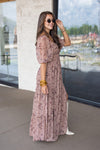 brown sheer overlay side slit maxi dress