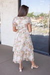 vintage cream fall floral tiered midi dress