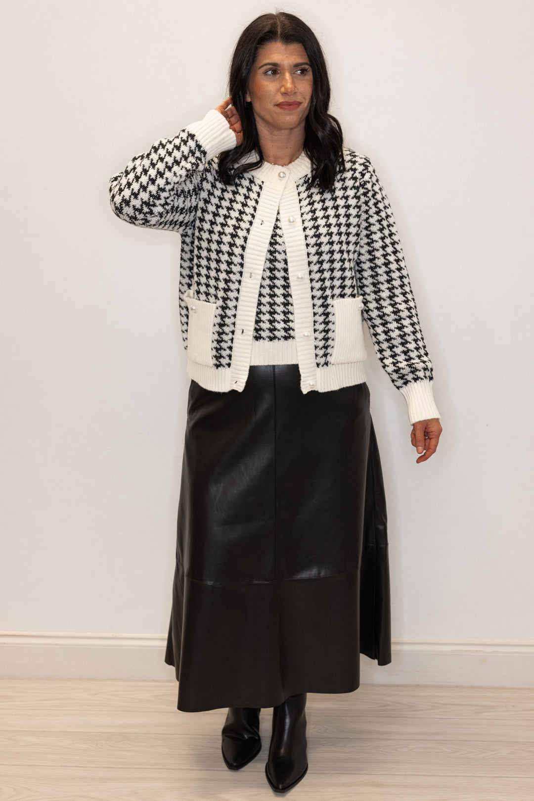 The Jacqueline Black Houndstooth Cardigan Set