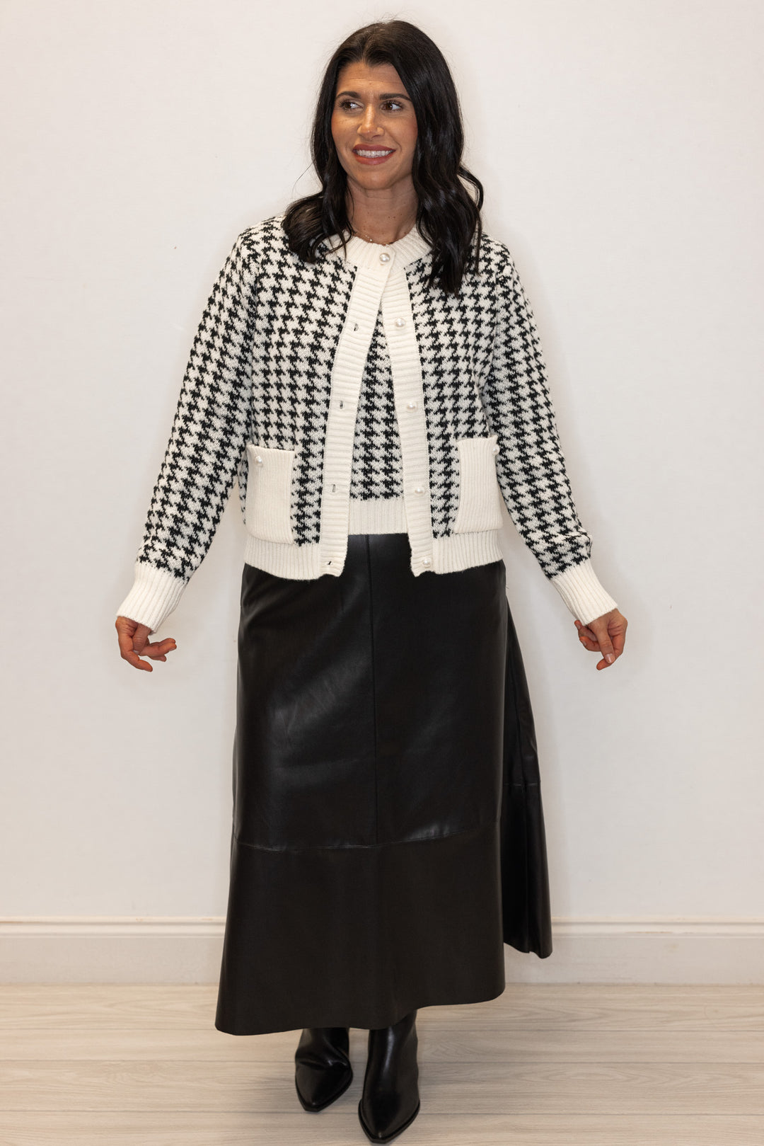 The Jacqueline Black Houndstooth Cardigan Set