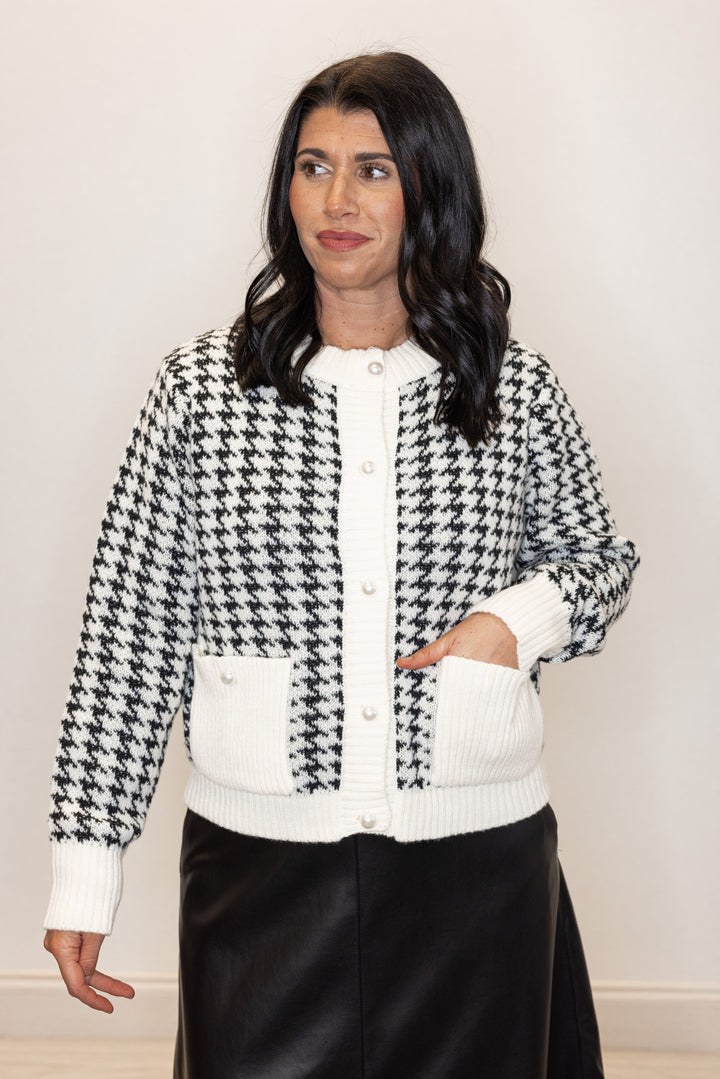 The Jacqueline Black Houndstooth Cardigan Set