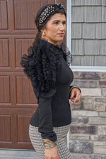 Sassy Ruffles Black Ribbed Top