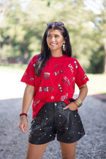 black faux leather pearl embellished shorts