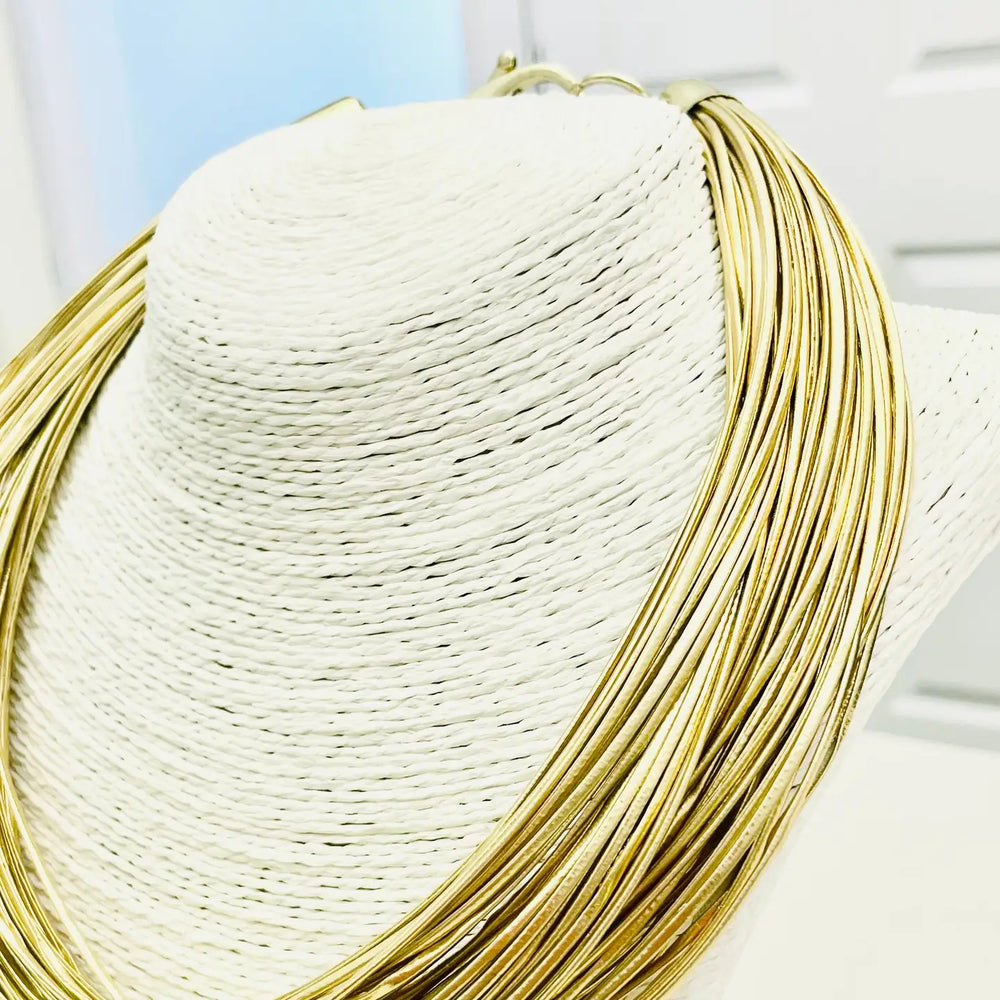 gold leather stand necklace