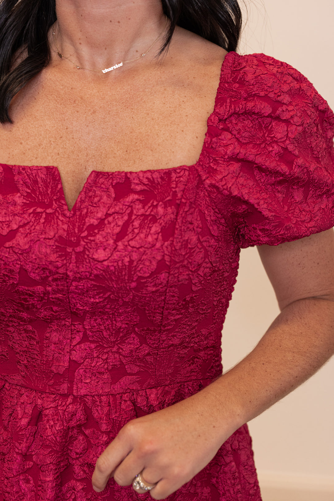 Jacie Jacquard Burgundy Midi Dress