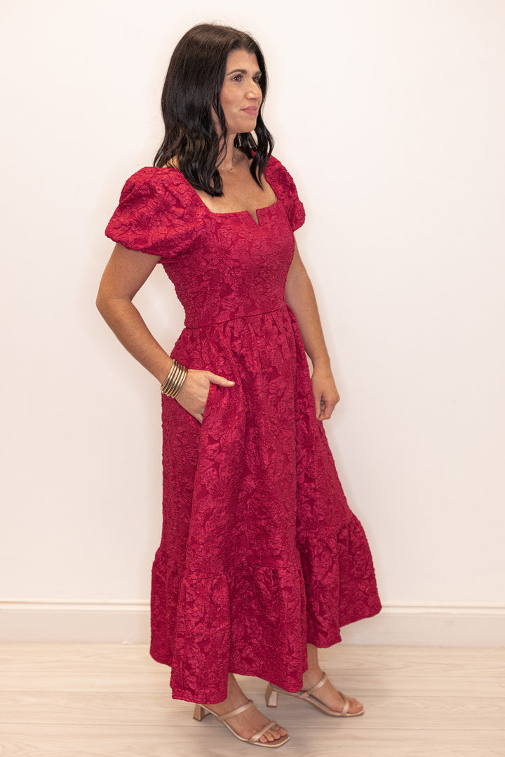 Jacie Jacquard Burgundy Midi Dress