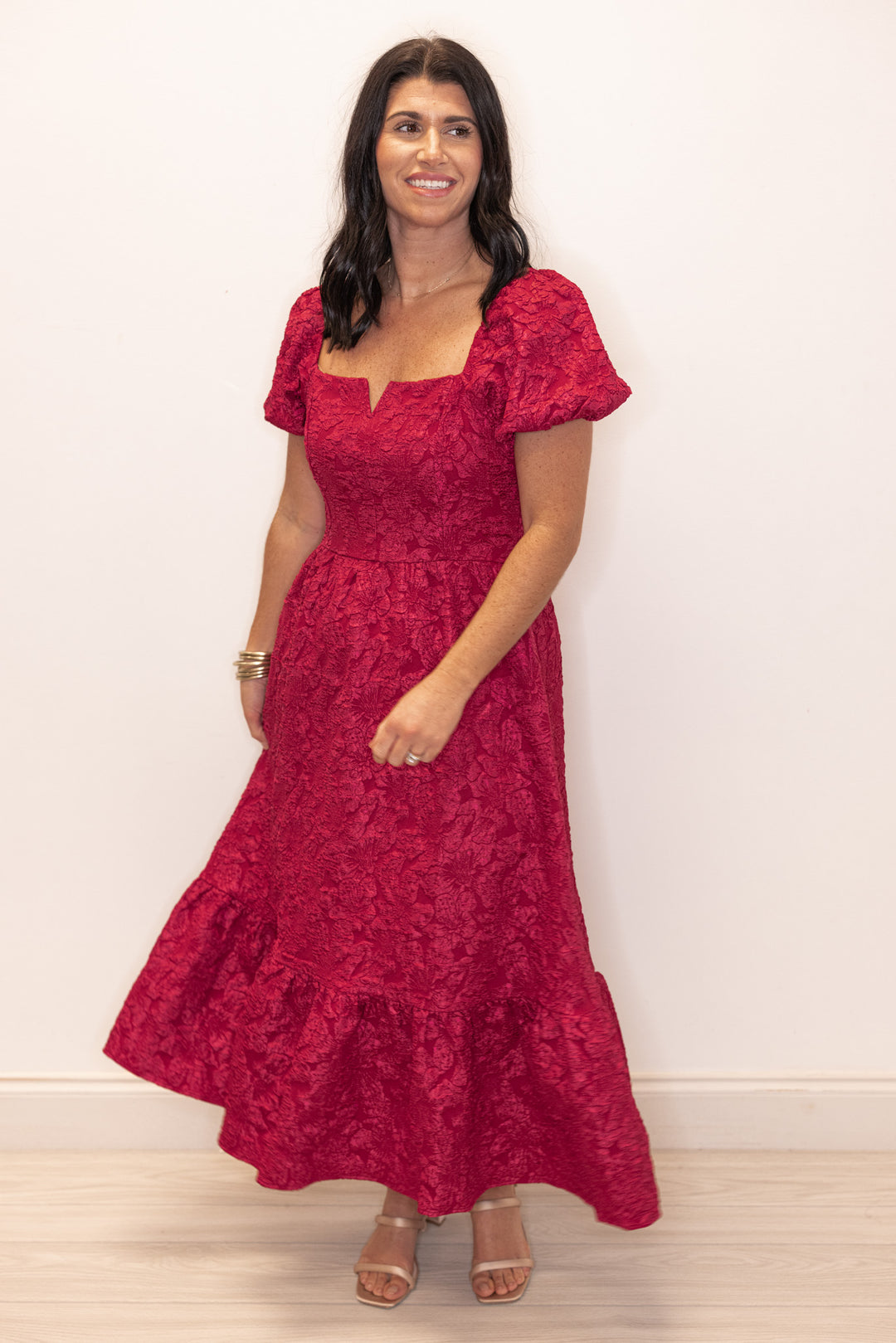 Jacie Jacquard Burgundy Midi Dress