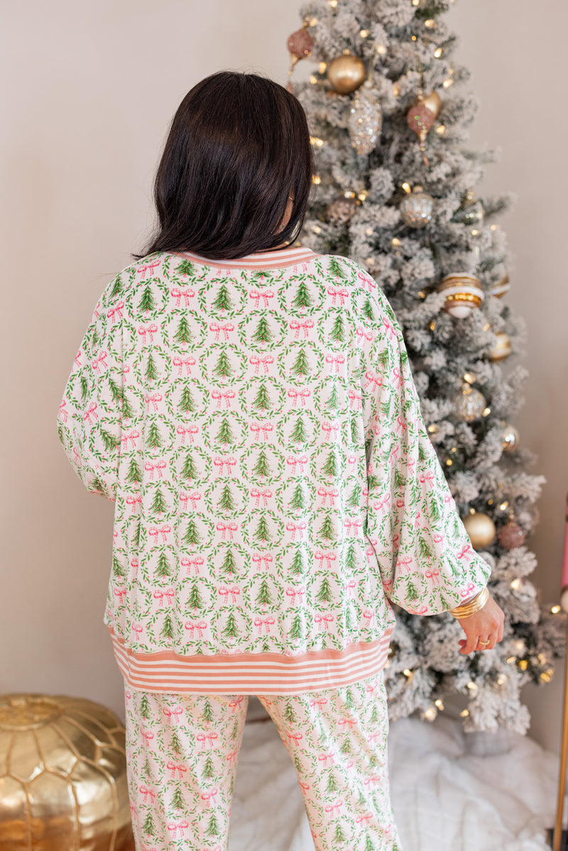 Christmas tree bow fleece pajama pullover