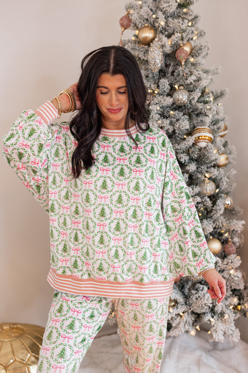 Christmas tree bow fleece pajama pullover