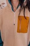 tan fleece sherpa quarter zip pullover