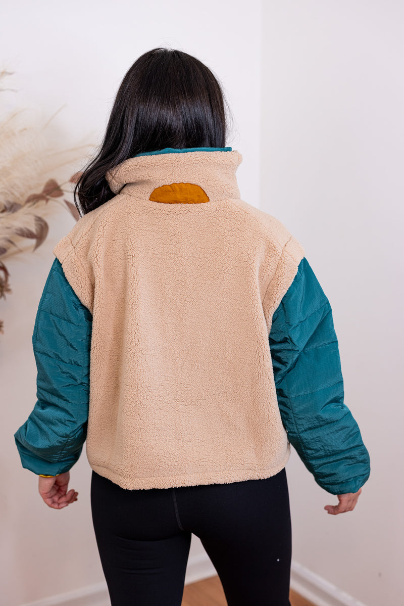 tan fleece sherpa quarter zip pullover