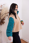 tan fleece sherpa quarter zip pullover