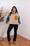 tan fleece sherpa quarter zip pullover