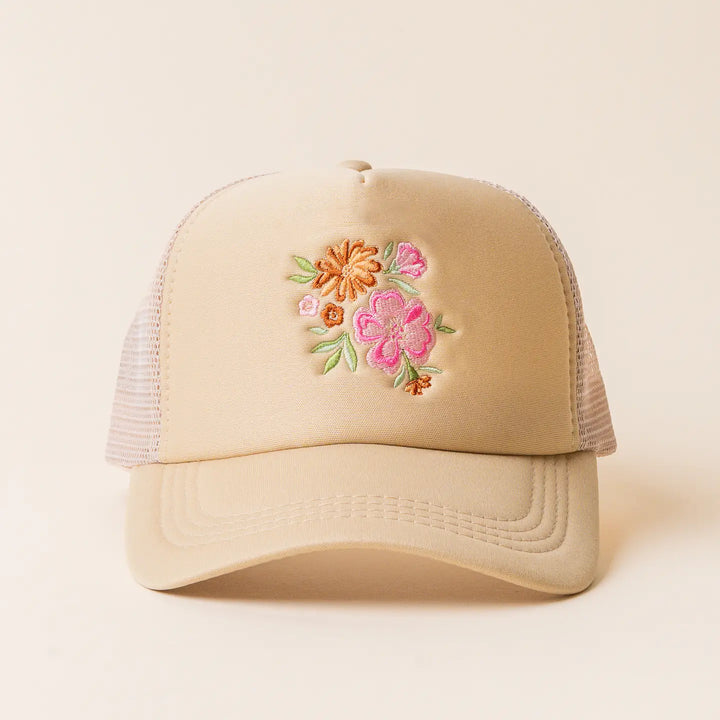 floral beige trucker hat