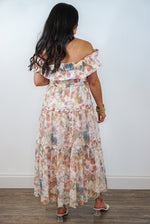 watercolor off shoulder maxi dress