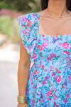 floral eyelet embroidered blue dress